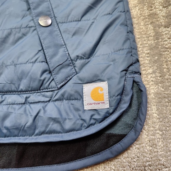 Carhartt Vest Women Small Amoret Reversible Flannel Lined Blue Full Zip Pockets - Picture 3 of 9